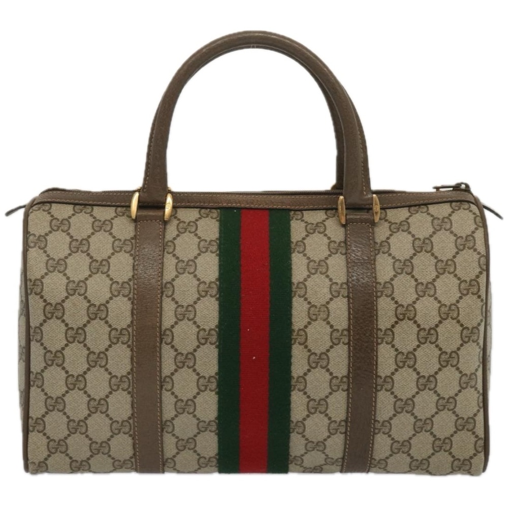 GUCCI GG Supreme Web Sherry Line Boston Bag Beige Red 24 02 007 Auth yk10839 - Picture 2 of 16